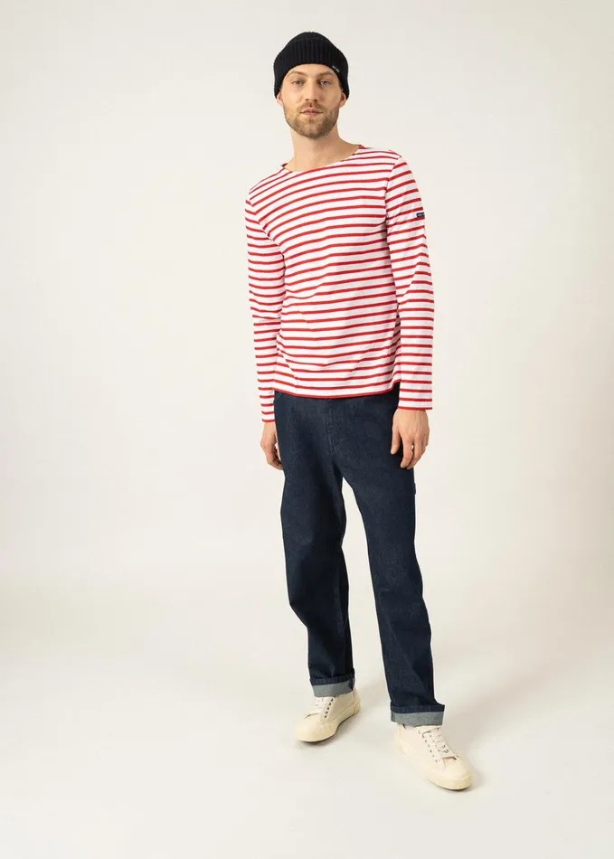 Minquiers Modern Authentic Breton Stripe Shirt Soft Cotton Whitered Men Saint James Breton Striped Shirts