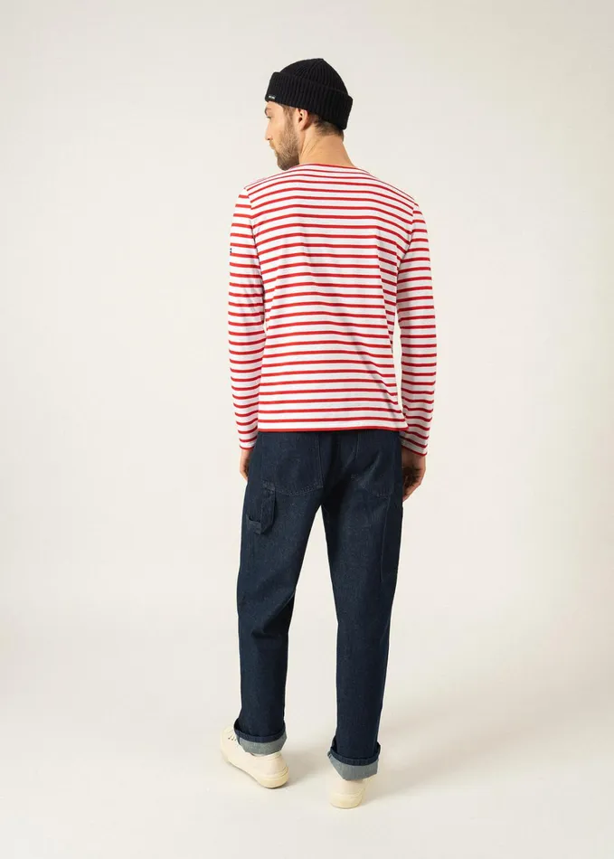 Minquiers Modern Authentic Breton Stripe Shirt Soft Cotton Whitered Men Saint James Breton Striped Shirts