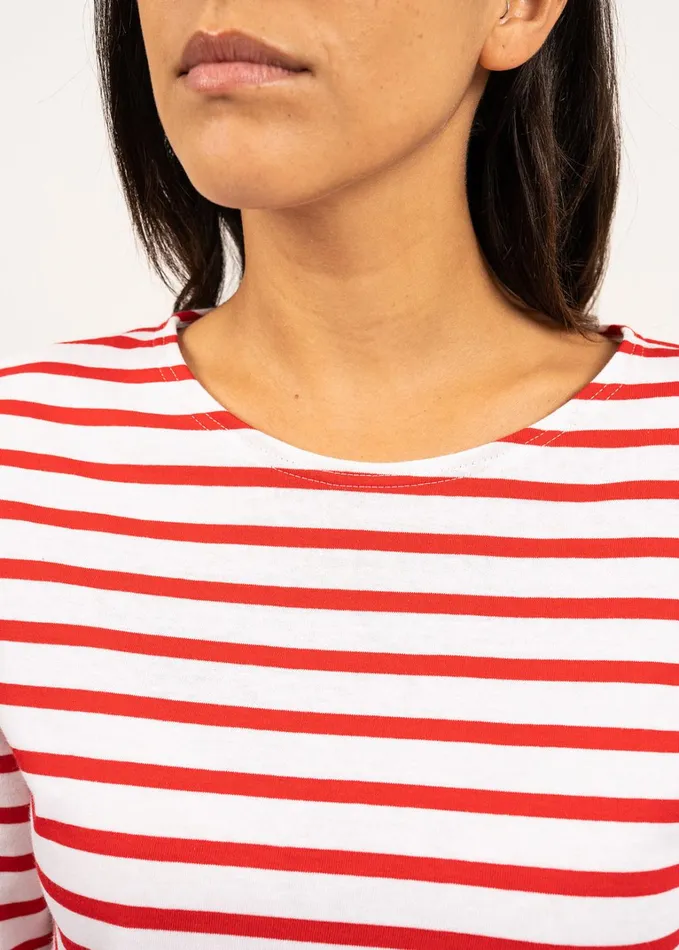 Minquiers Modern Authentic Breton Stripe Shirt Soft Cotton Whitered Women Saint James Breton Striped Shirts