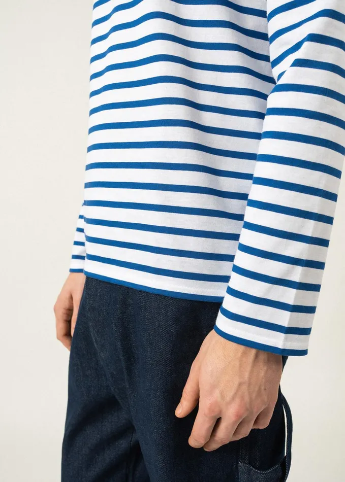 Minquiers Modern Authentic Breton Stripe Shirt Soft Cotton Whiteroyalblue Women Saint James Breton Striped Shirts