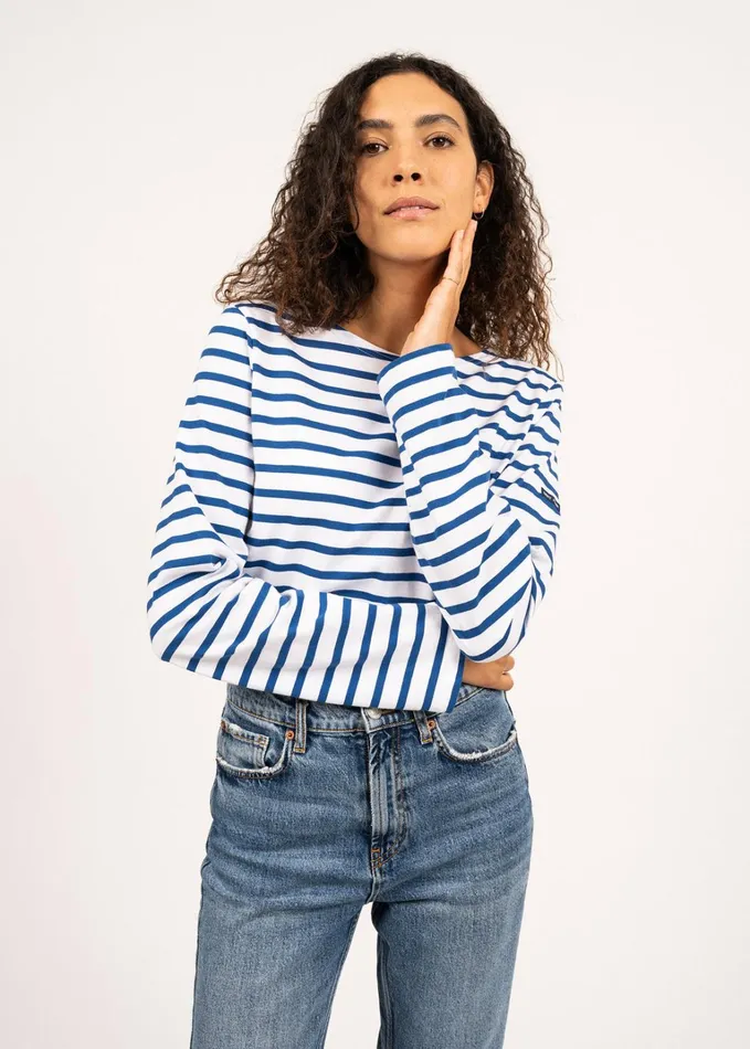 Minquiers Modern Authentic Breton Stripe Shirt Soft Cotton Whiteroyalblue Women Saint James Breton Striped Shirts