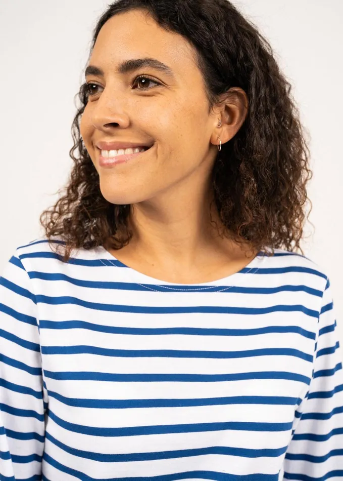 Minquiers Modern Authentic Breton Stripe Shirt Soft Cotton Whiteroyalblue Women Saint James Breton Striped Shirts