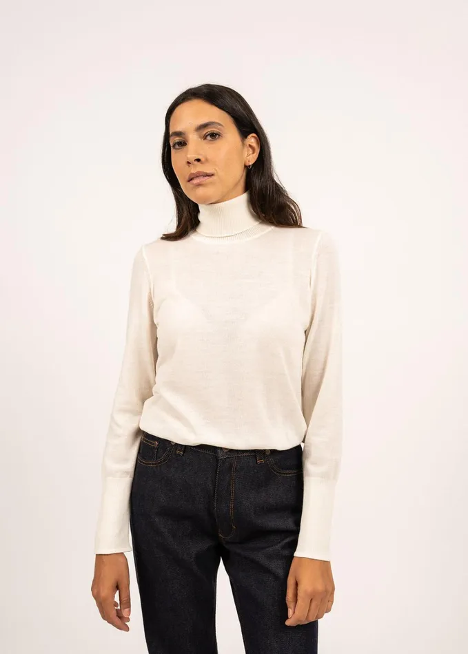 Modene Thin Turtleneck Sweater Wool Jersey Winterwhite Women Saint James Sweaters Cardigans and Jackets Modene Thin Turtleneck Sweater Wool Jersey Winterwhite Women Saint James Sweaters Cardigans and Jackets