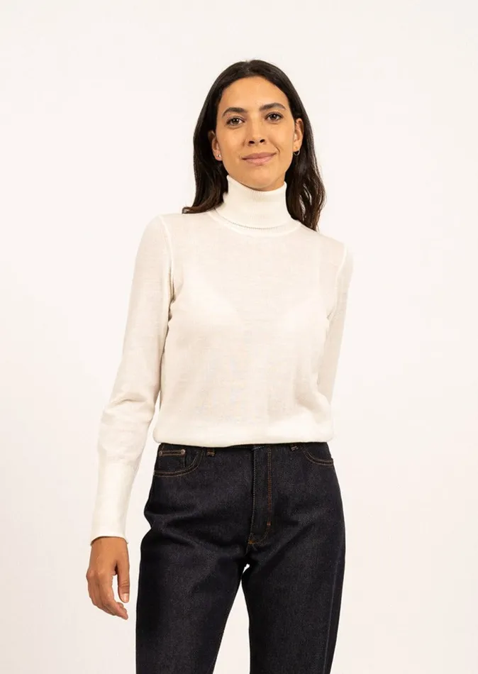 Modene Thin Turtleneck Sweater Wool Jersey Winterwhite Women Saint James Sweaters Cardigans and Jackets