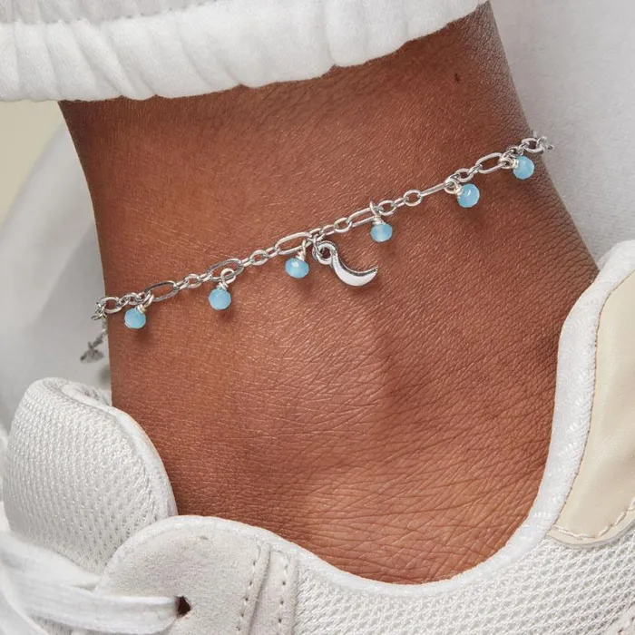 Moon Beaded Pull Chain Anklet Silver Women Alex And Ani Anklets
