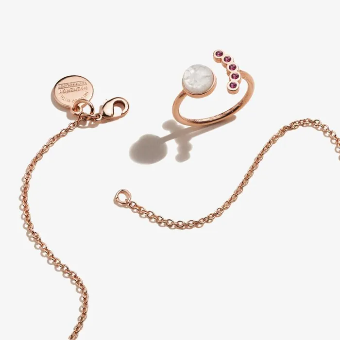 Moon Charm Necklace Crystal Ring Gift Set Shiny Rose Gold Women Alex And Ani Flower Moon Charm Necklace Crystal Ring Gift Set Shiny Rose Gold Women Alex And Ani Flower