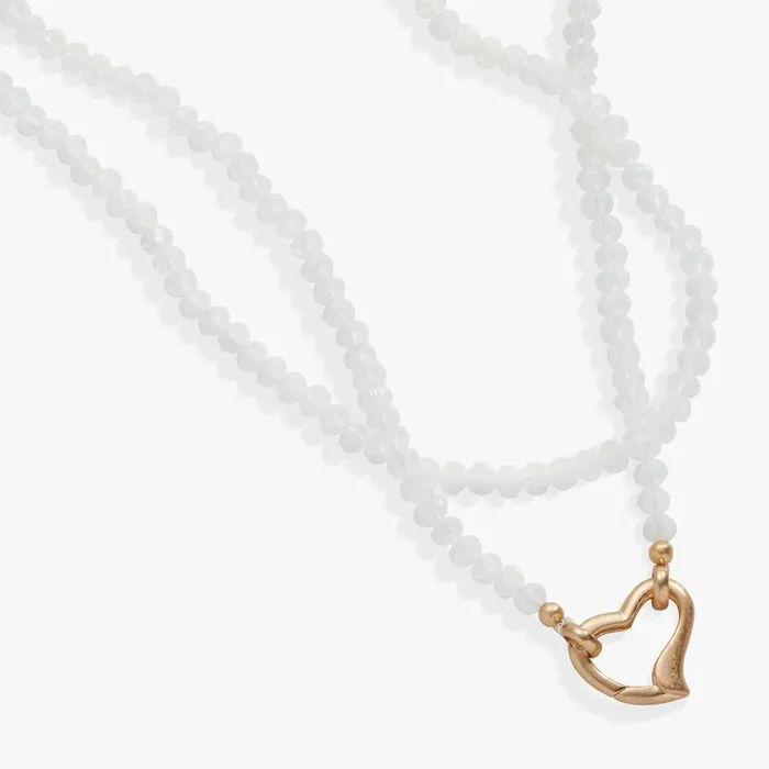 Moonstone Beaded Heart Clasp Necklace Satin Gold Women Alex And Ani Necklaces