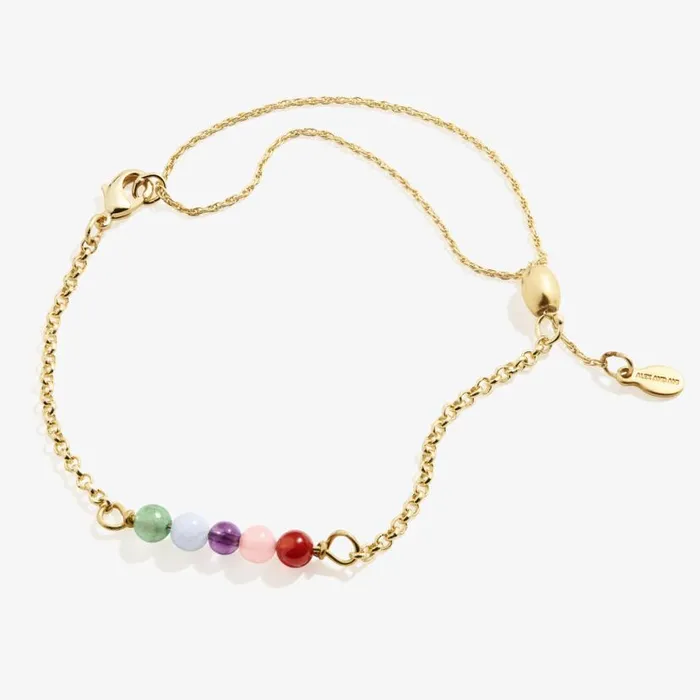 MultiGemstone Pull Chain Bracelet Gold Women Alex And Ani Balance Harmony