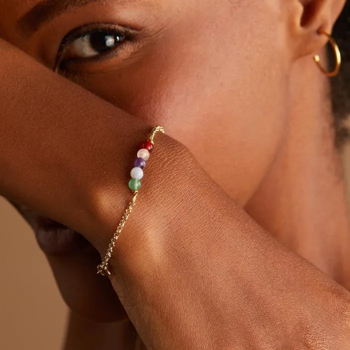 MultiGemstone Pull Chain Bracelet Gold Women Alex And Ani Balance Harmony