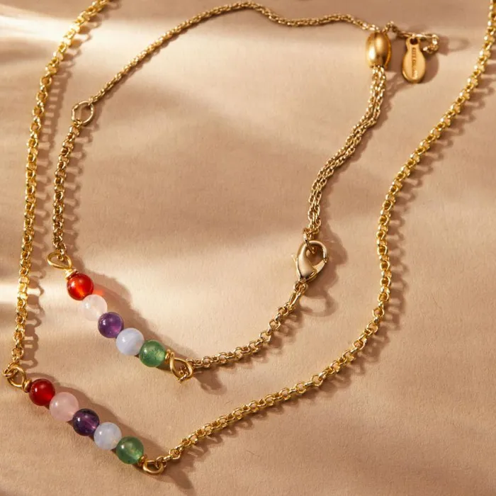 MultiGemstone Pull Chain Bracelet Gold Women Alex And Ani Balance Harmony