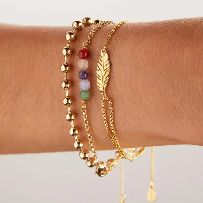 MultiGemstone Pull Chain Bracelet Gold Women Alex And Ani Balance Harmony