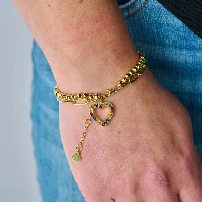 Multicolor Heart Double Layer Adjustable Bracelet Gold Women Alex And Ani Love