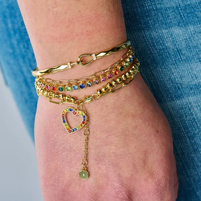 Multicolor Heart Double Layer Adjustable Bracelet Gold Women Alex And Ani Love