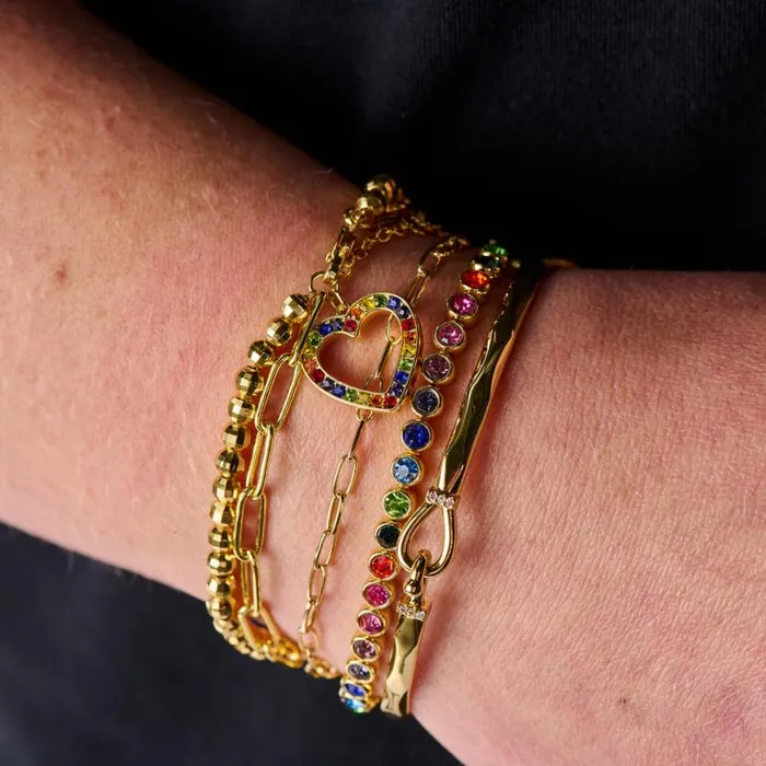 Multicolor Heart Double Layer Adjustable Bracelet Gold Women Alex And Ani Love