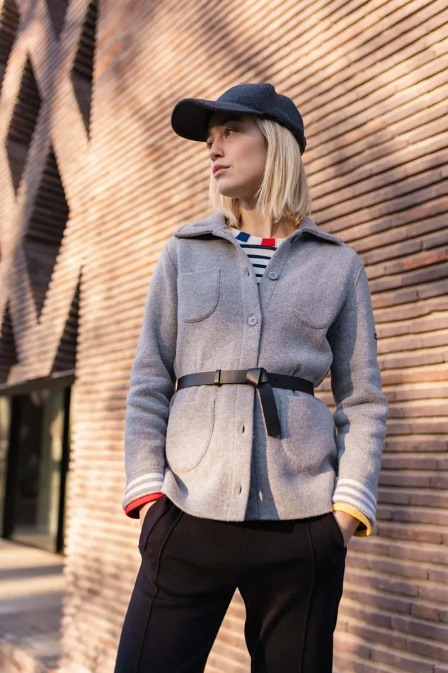 Nashville Short Buttoned Jacket With Patch Pockets Lightgreywinterwhite Women Saint James Coats and Raincoats