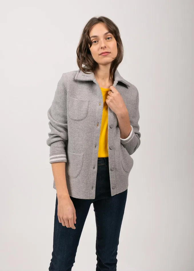 Nashville Short Buttoned Jacket With Patch Pockets Lightgreywinterwhite Women Saint James Sweaters Cardigans and Jackets Nashville Short Buttoned Jacket With Patch Pockets Lightgreywinterwhite Women Saint James Sweaters Cardigans and Jackets
