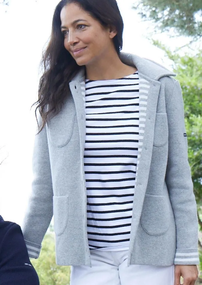 Nashville Short Buttoned Jacket With Patch Pockets Lightgreywinterwhite Women Saint James Sweaters Cardigans and Jackets