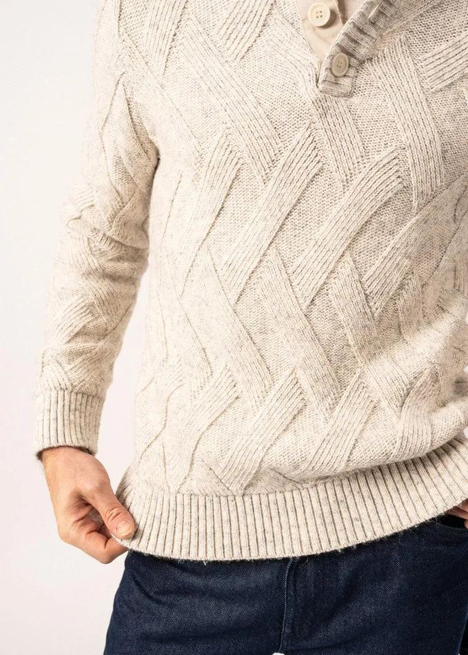 Neuchatel 14 Buttoned HighCollar Sweater With Structured Knit Lightgraymelange Men Saint James Breton Sweaters