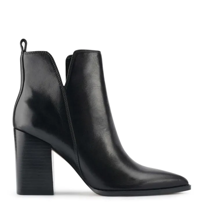 Nine West Boots and Booties Women Birds Block Heel Booties Black Leather