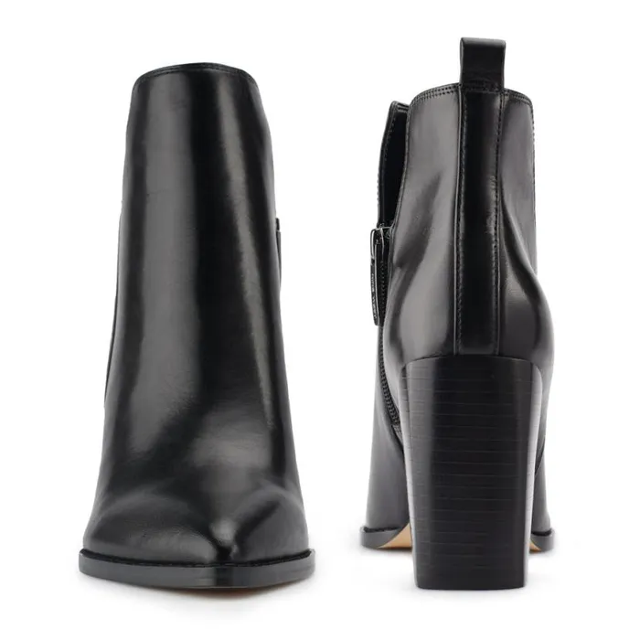 Nine West Boots and Booties Women Birds Block Heel Booties Black Leather Nine West Boots and Booties Women Birds Block Heel Booties Black Leather