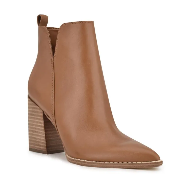 Nine West Boots and Booties Women Birds Block Heel Booties Caramel Leather Nine West Boots and Booties Women Birds Block Heel Booties Caramel Leather