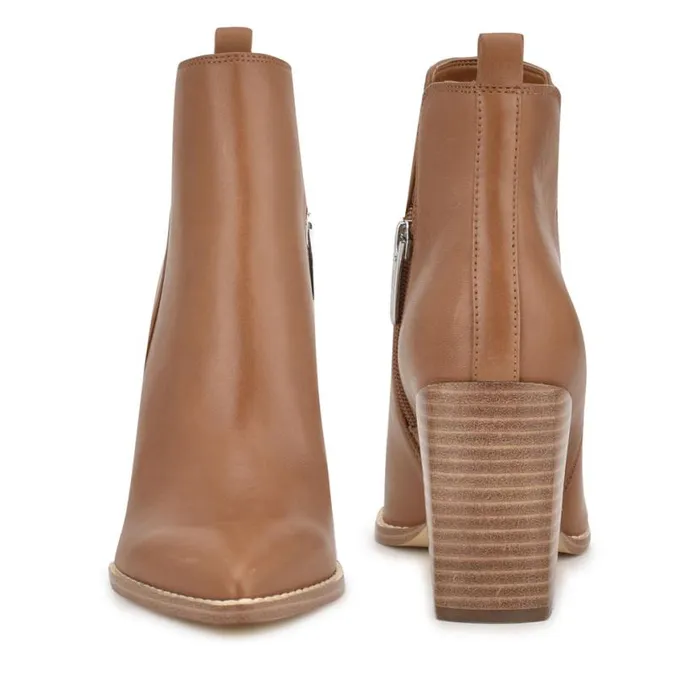 Nine West Boots and Booties Women Birds Block Heel Booties Caramel Leather Nine West Boots and Booties Women Birds Block Heel Booties Caramel Leather
