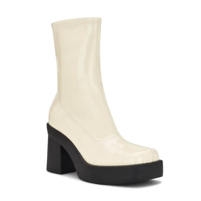 Nine West Boots and Booties Women Gerri Heeled Platform Booties Chic Cream Patent Nine West Boots and Booties Women Gerri Heeled Platform Booties Chic Cream Patent