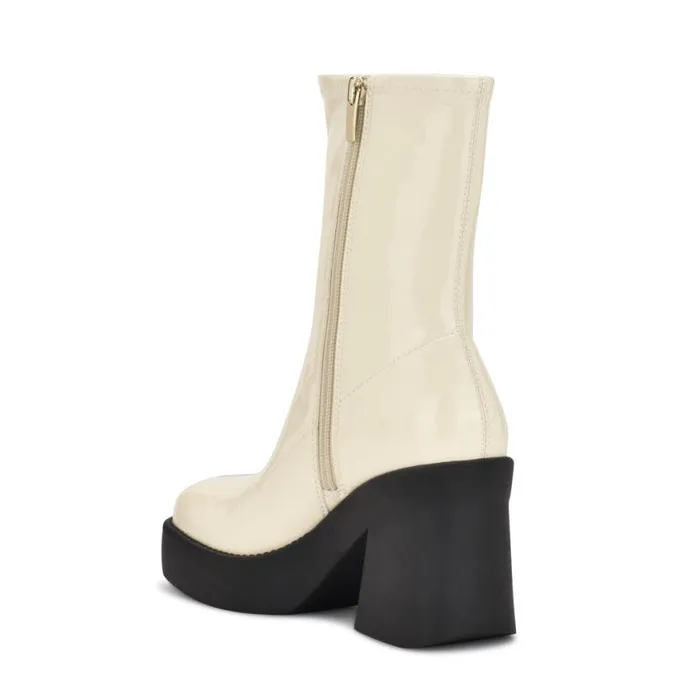 Nine West Boots and Booties Women Gerri Heeled Platform Booties Chic Cream Patent Nine West Boots and Booties Women Gerri Heeled Platform Booties Chic Cream Patent