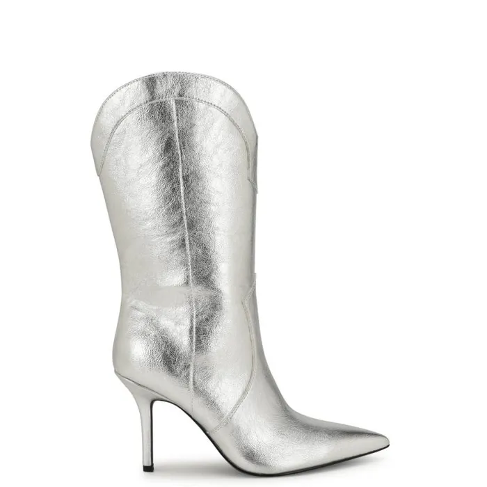 Nine West Boots and Booties Women Grasy Western Dress Boots Silver