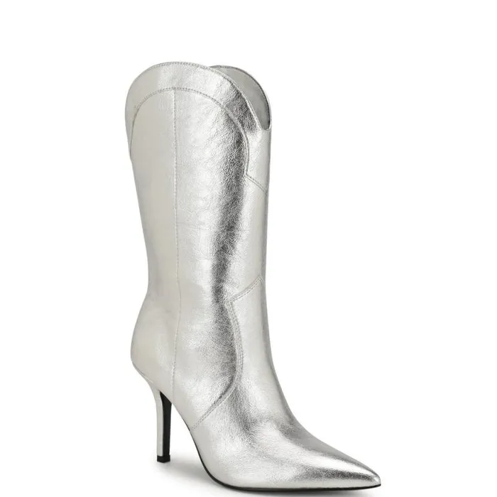 Nine West Boots and Booties Women Grasy Western Dress Boots Silver Nine West Boots and Booties Women Grasy Western Dress Boots Silver