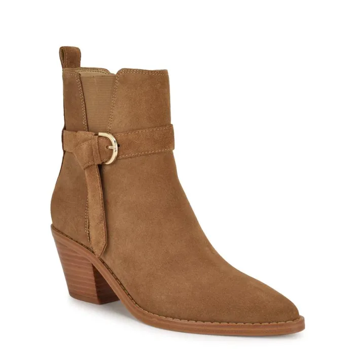 Nine West Boots and Booties Women Lemone Pointy Toe Booties Natural Suede Nine West Boots and Booties Women Lemone Pointy Toe Booties Natural Suede
