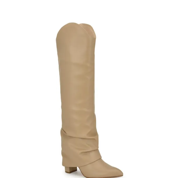 Nine West Boots and Booties Women Lindey Foldover Dress Boots Light Natural