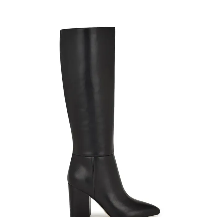 Nine West Boots and Booties Women Peachey Heeled Boots Black Leather