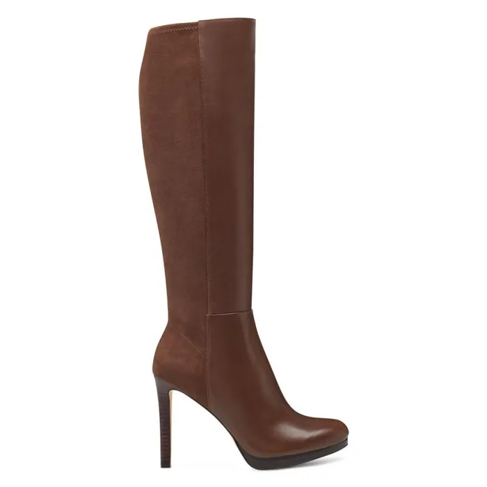 Nine West Boots and Booties Women Quizme Platform Boots Brown Leathersuede