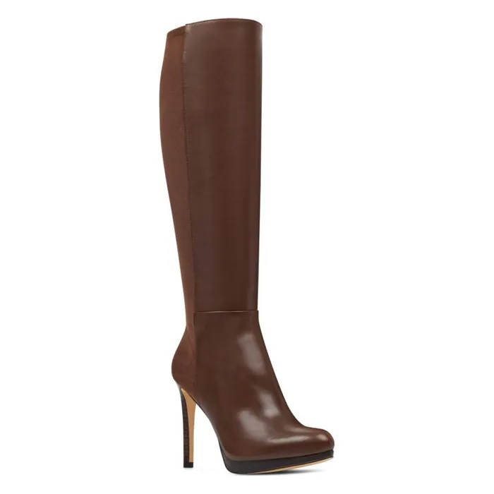 Nine West Boots and Booties Women Quizme Platform Boots Brown Leathersuede