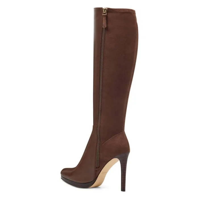 Nine West Boots and Booties Women Quizme Platform Boots Brown Leathersuede