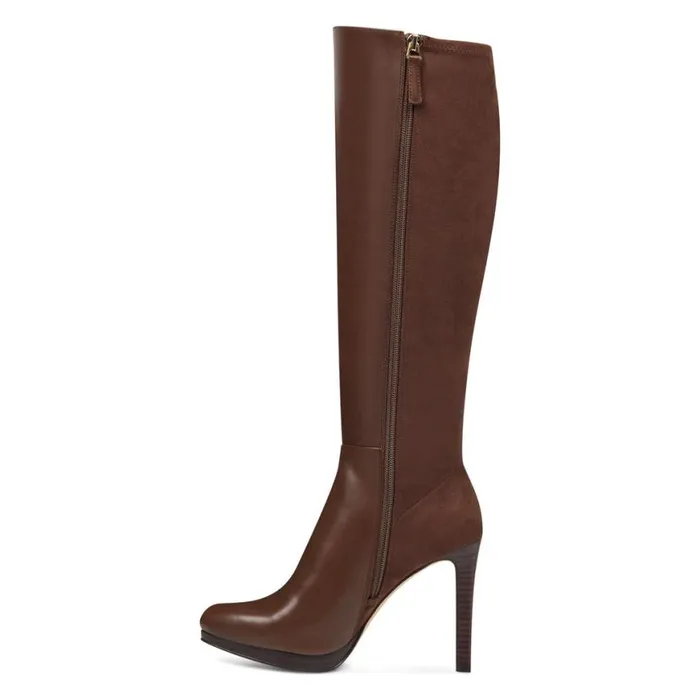 Nine West Boots and Booties Women Quizme Platform Boots Brown Leathersuede
