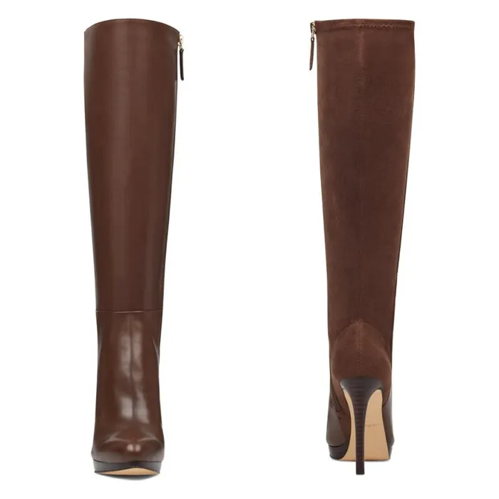 Nine West Boots and Booties Women Quizme Platform Boots Brown Leathersuede