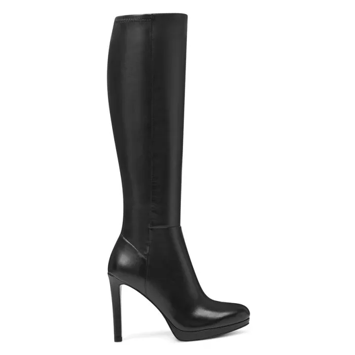 Nine West Boots and Booties Women Quizme Wide Calf Platform Boots Black Leather