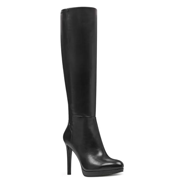 Nine West Boots and Booties Women Quizme Wide Calf Platform Boots Black Leather
