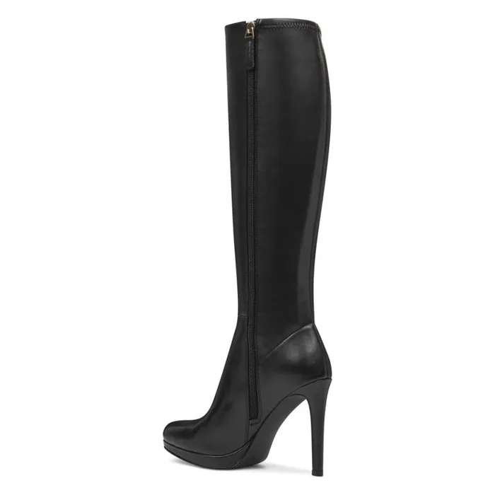 Nine West Boots and Booties Women Quizme Wide Calf Platform Boots Black Leather