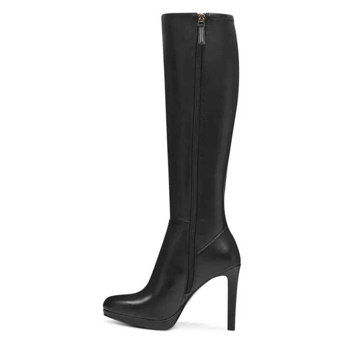 Nine West Boots and Booties Women Quizme Wide Calf Platform Boots Black Leather
