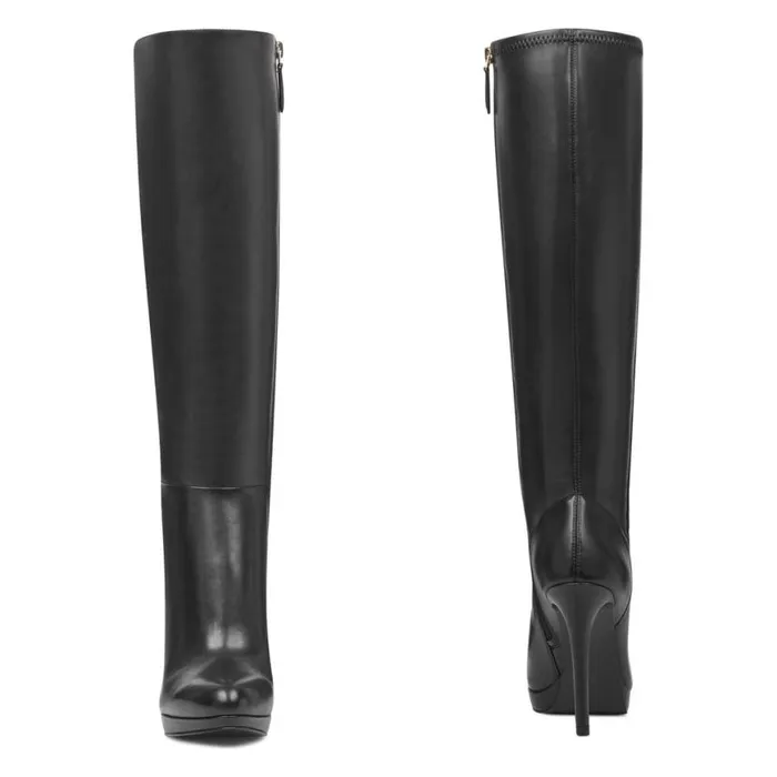 Nine West Boots and Booties Women Quizme Wide Calf Platform Boots Black Leather