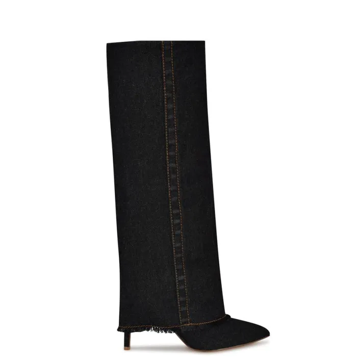 Nine West Boots and Booties Women Rhoree Knee High Dress Boots Black Denim