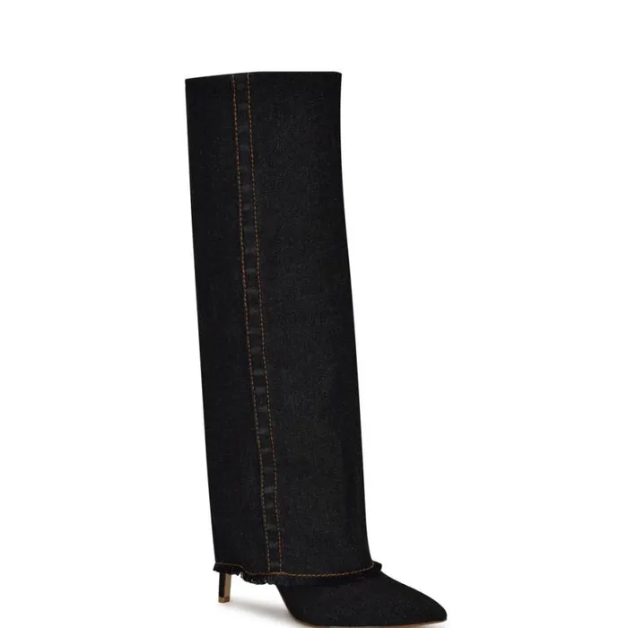 Nine West Boots and Booties Women Rhoree Knee High Dress Boots Black Denim