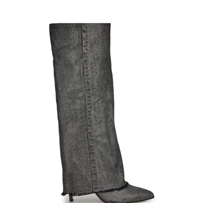 Nine West Boots and Booties Women Rhoree Knee High Dress Boots Silver Metallic Denim