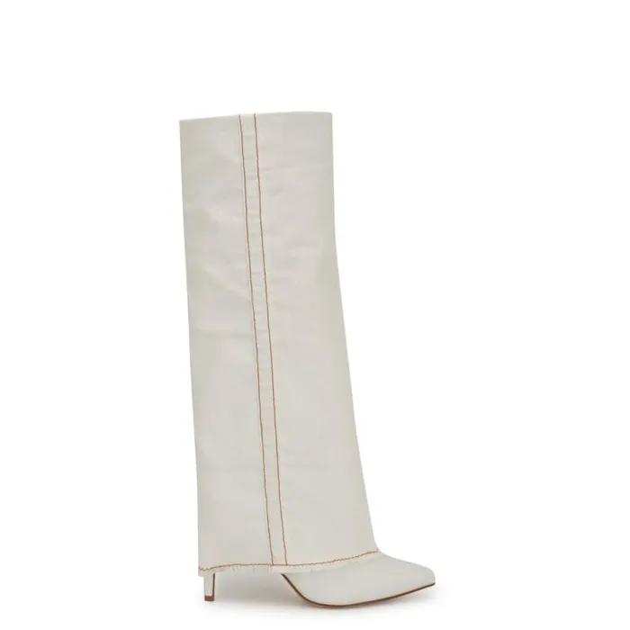 Nine West Boots and Booties Women Rhoree Knee High Dress Boots White Denim