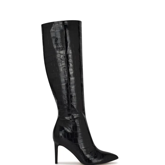 Nine West Boots and Booties Women Richy Heeled Boots Black Croco