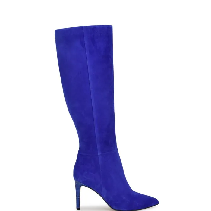Nine West Boots and Booties Women Richy Heeled Boots Blue Suede
