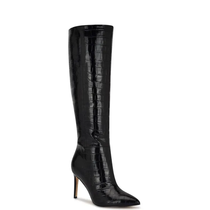 Nine West Boots and Booties Women Richy Wide Calf Heeled Boots Black Croco Nine West Boots and Booties Women Richy Wide Calf Heeled Boots Black Croco